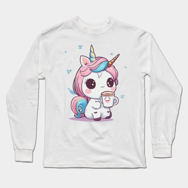 Cute unicorn with coffee Long Sleeve T-Shirt by Majkel&Majkel
